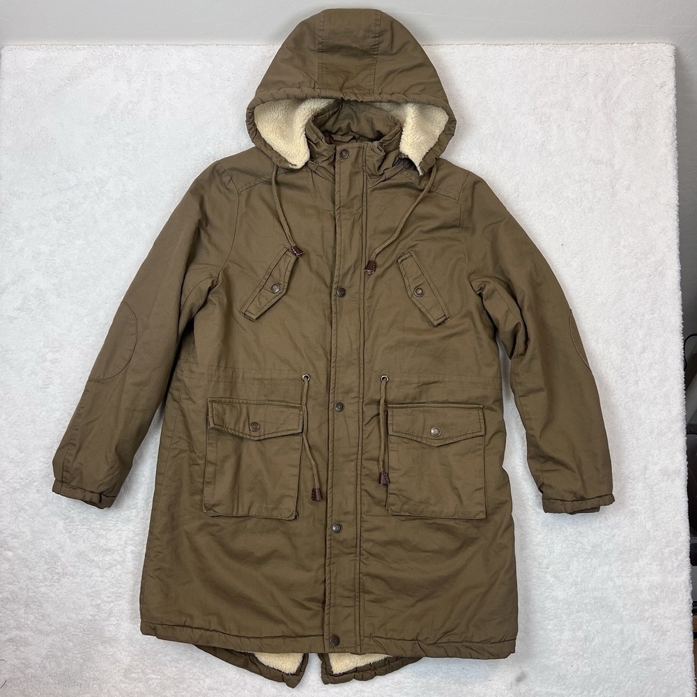 WenVen‎ Men's Winter Warm Cotton Parka Jacket Army Fatigue Coat Army Brown Large